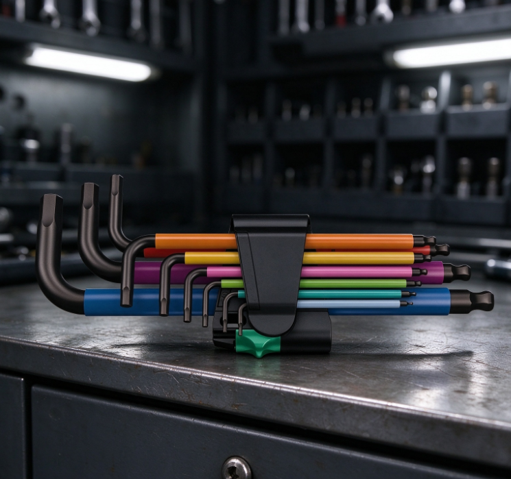 Color-Coded Ball-End L-Key Hex Wrench Set with Snap-In Holder