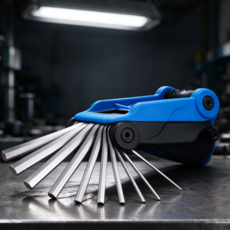 Blue-and-Black Foldable Hex Key Set – Portable Folding Wrench Kit