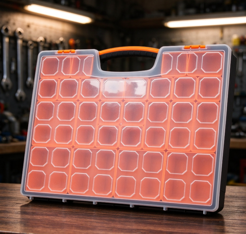 Orange Transparent Multi-Compartment Parts Organizer – Household Hardware Storage Box - Image 2