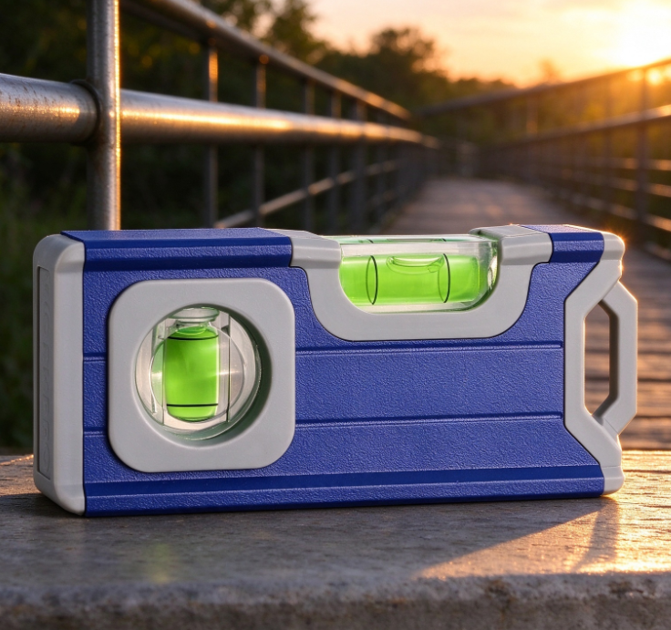 Dual-Vial Pocket Spirit Level – Portable Leveling Tool in Blue-Gray - Image 2