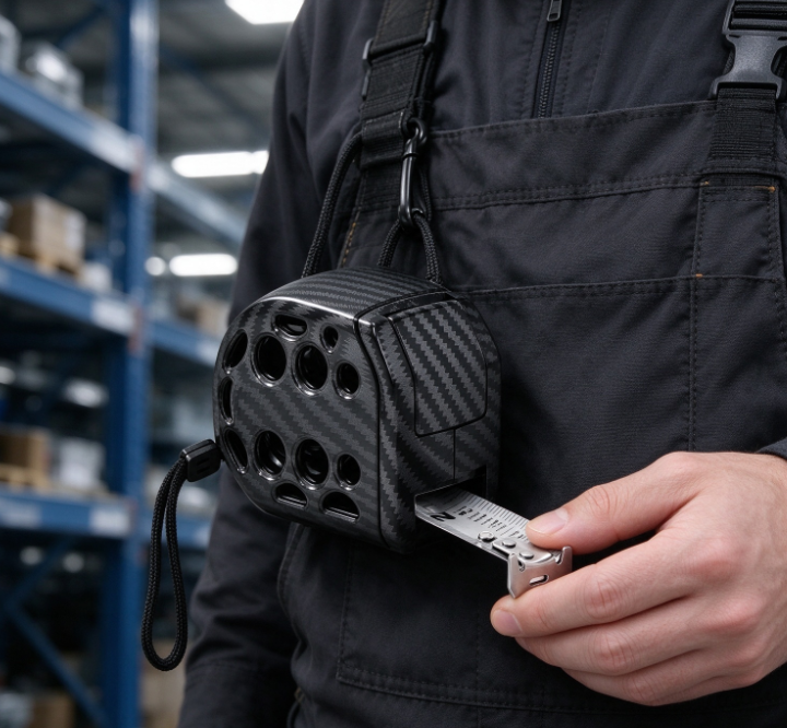 Carbon Fiber-Textured Mini Tape Measure – Portable, Compact Design (Includes Lanyard) - Image 2