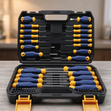 Professional Screwdriver Set with Blue-and-Yellow Handles – Assorted Slotted and Phillips Drivers