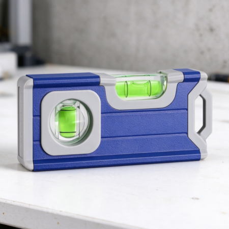 Dual-Vial Pocket Spirit Level – Portable Leveling Tool in Blue-Gray