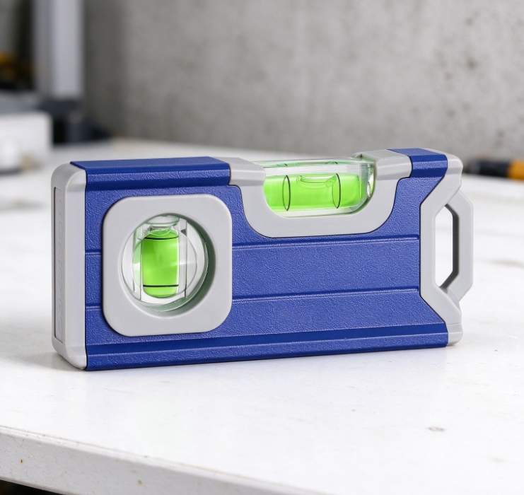 Dual-Vial Pocket Spirit Level – Portable Leveling Tool in Blue-Gray