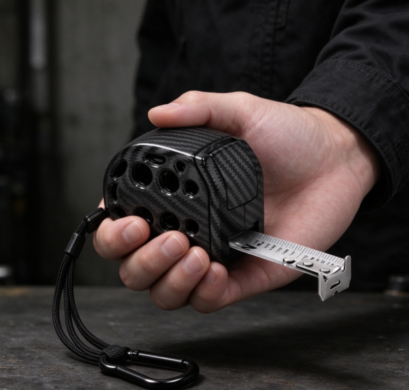Carbon Fiber-Textured Mini Tape Measure – Portable, Compact Design (Includes Lanyard)