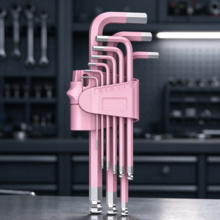 Macaron-Pink Ball-End Hex Key Set with Stylish Portable Storage Holder