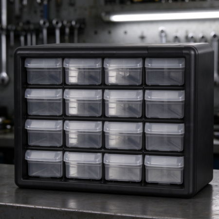 Black Multi-Drawer Parts Storage Cabinet – Organizer with Transparent Drawers