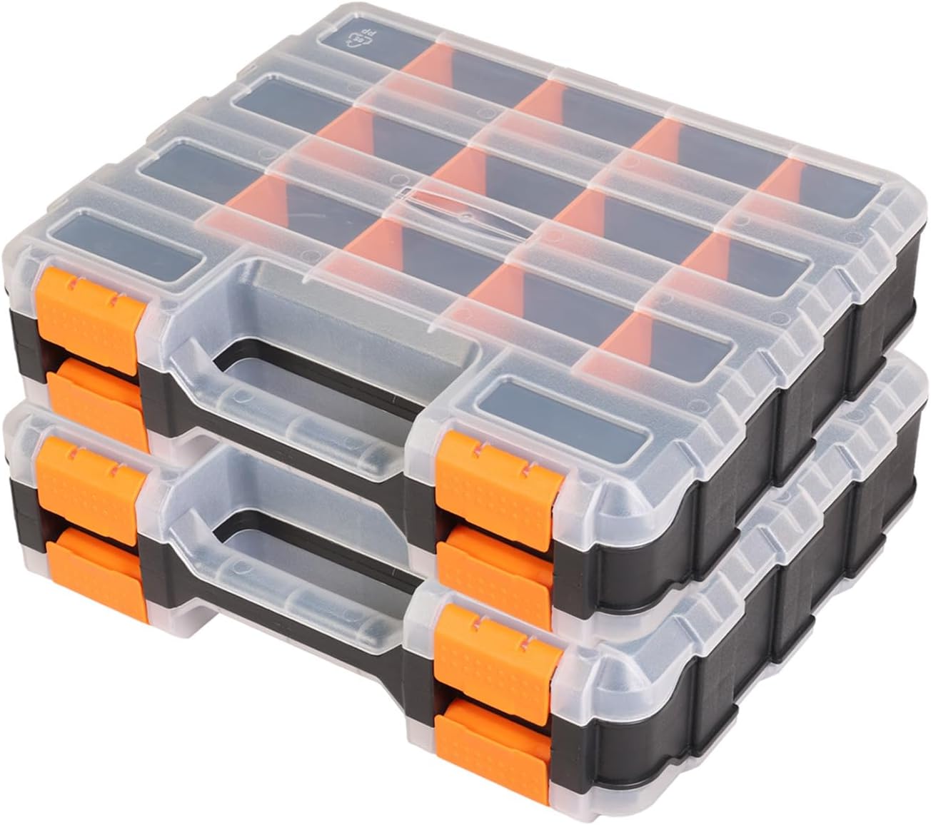 Tool Organizer (with transparent lid), double-sided 34-compartment design, featuring removable dividers