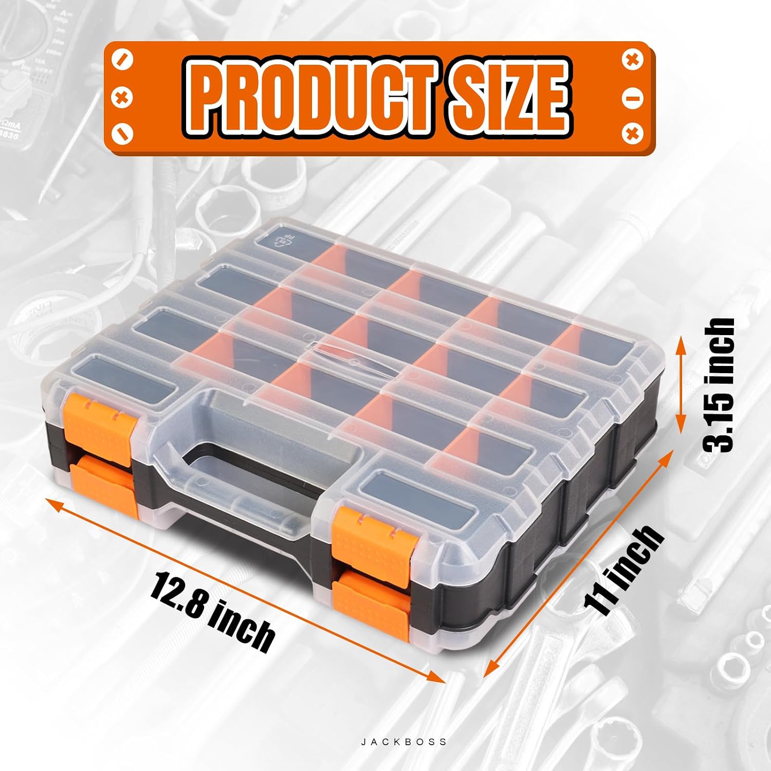 Tool Organizer (with transparent lid), double-sided 34-compartment design, featuring removable dividers - Image 2