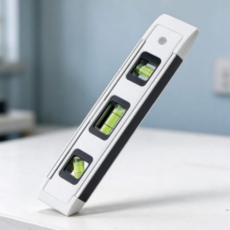 3-Vial Mini "Torpedo-Style" Spirit Level – Compact Level in Black and White