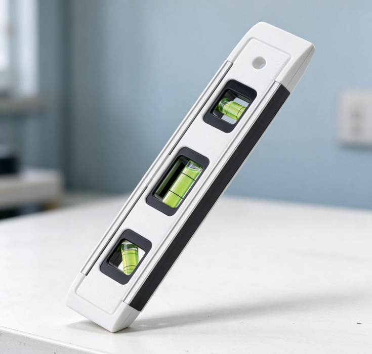 3-Vial Mini "Torpedo-Style" Spirit Level – Compact Level in Black and White