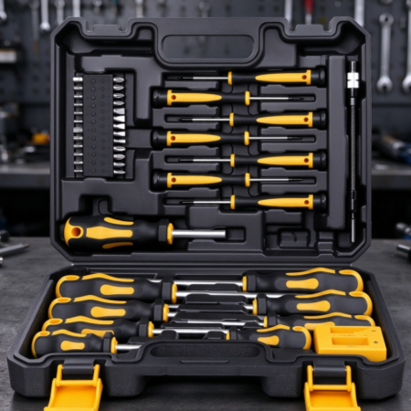 Yellow & Black Multi-Functional Screwdriver Toolkit – Household Repair Set with Assorted Bits